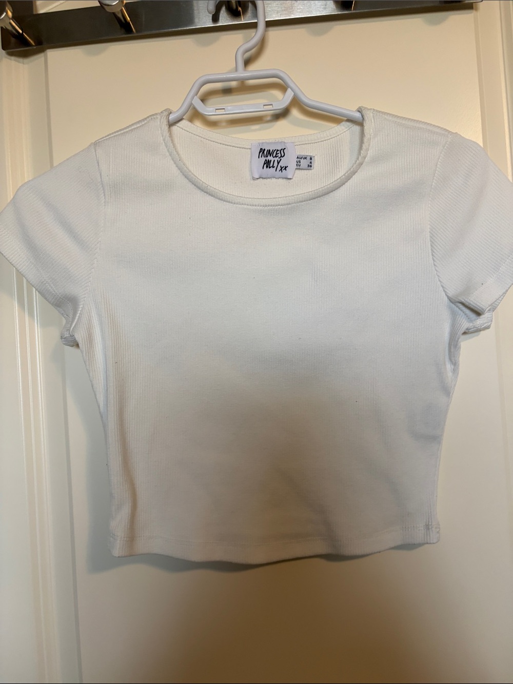 Princess Polly White Ribbed Short Sleeve Crop Tee